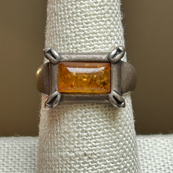 Antique Baltic Amber Sterling Silver 925 Size 7 Ring - Picture 2 of 8